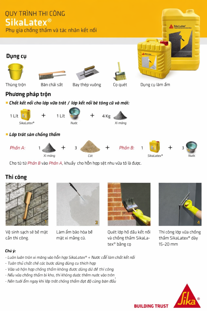 Hướng dẫn thi công Sika Latex TH